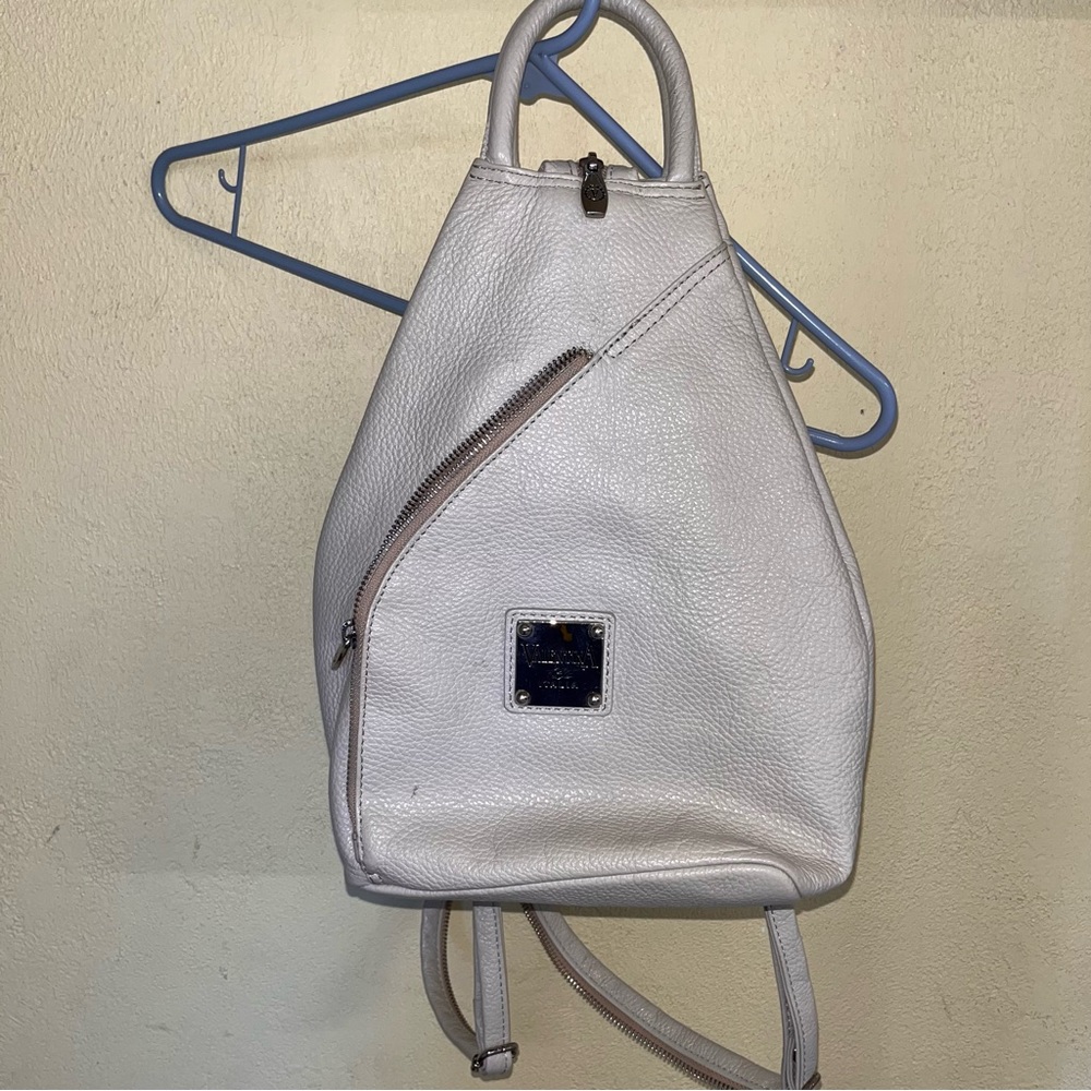 Cream Valentina Leather Backpack Purse